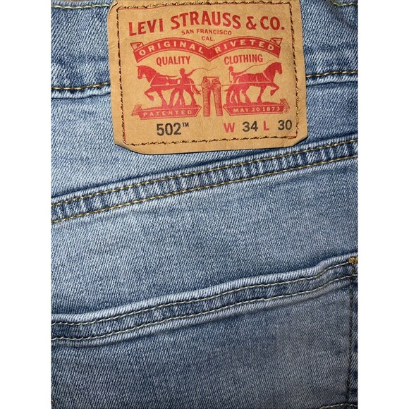 Levi’s 502 Jeans Mens W34 x L30 Blue Light Wash Red Tab Straight Leg Stretch - Picture 7 of 16
